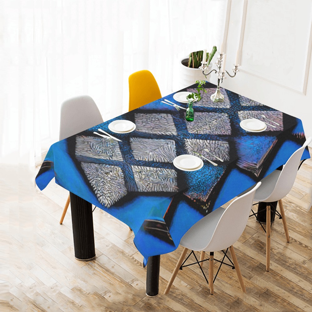 blue and silver diamond's Cotton Linen Tablecloth 60"x 84"