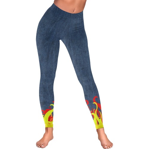 Fire and Flames With Denim-look Low Rise Leggings (Invisible Stitch) (Model L05)