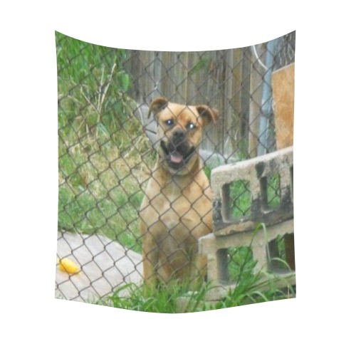A Smiling Dog Cotton Linen Wall Tapestry 51"x 60"
