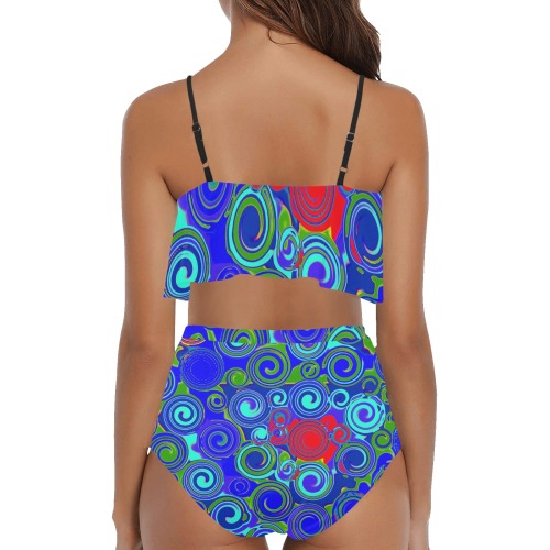 swirls blu High Waisted Ruffle Bikini Set (Model S13)