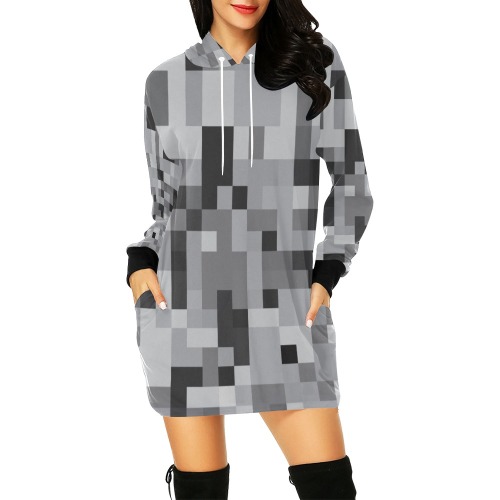 Gray Color Blocks All Over Print Hoodie Mini Dress (Model H27)