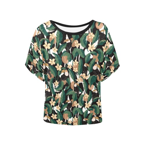 Toucans in banana leaf 55P Women's Batwing-Sleeved Blouse T shirt (Model T44)