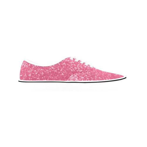 Magenta light pink red faux sparkles glitter Classic Women's Canvas Low Top Shoes (Model E001-4)