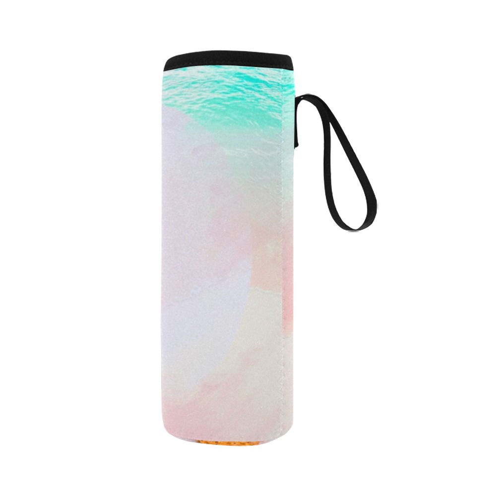 Pineapple on the pink beach Neoprene Water Bottle Pouch/Large