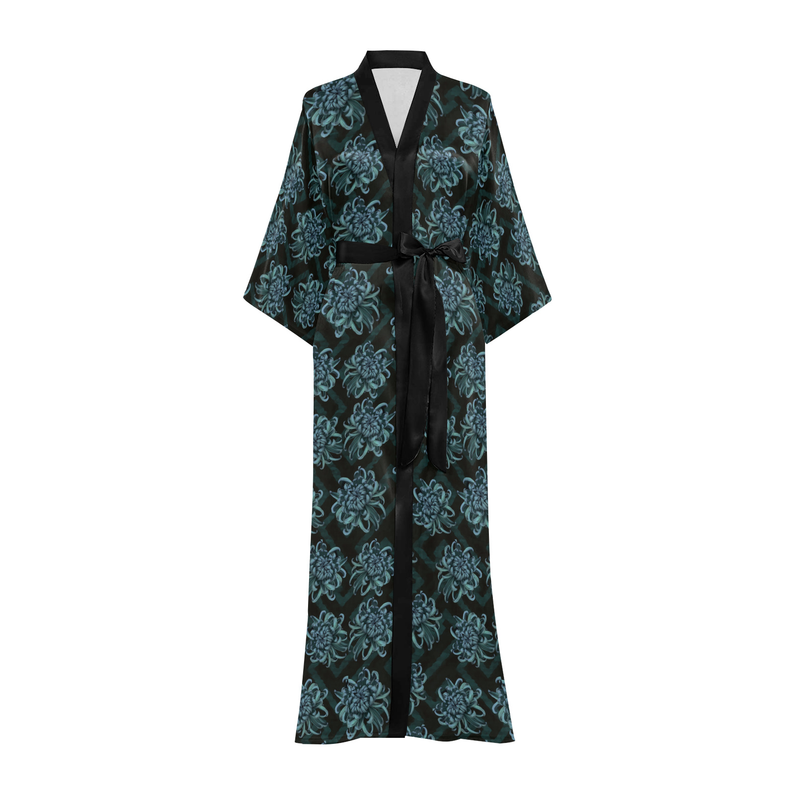 Blue Chrysanthemum Pattern Long Kimono Robe