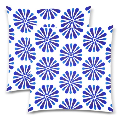 Blue and White Decorative Custom Zippered Pillow Cases 18"x 18" (Twin Sides) (Set of 2)