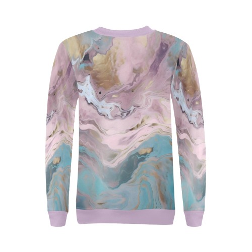 Aqua and Gold Marble 1 All Over Print Crewneck Sweatshirt for Women (Model H18)