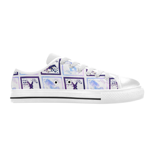 Bunny and Pegasus Together in Blue Patchwork Design Women's Classic Canvas Shoes (Model 018)