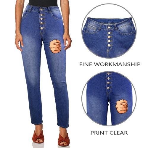Adult humor. Fig sign. Strong rejection. No way. Women's Jeans (Front Printing)