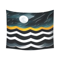 abstract ocean wave's on a full moon Cotton Linen Wall Tapestry 60"x 51"