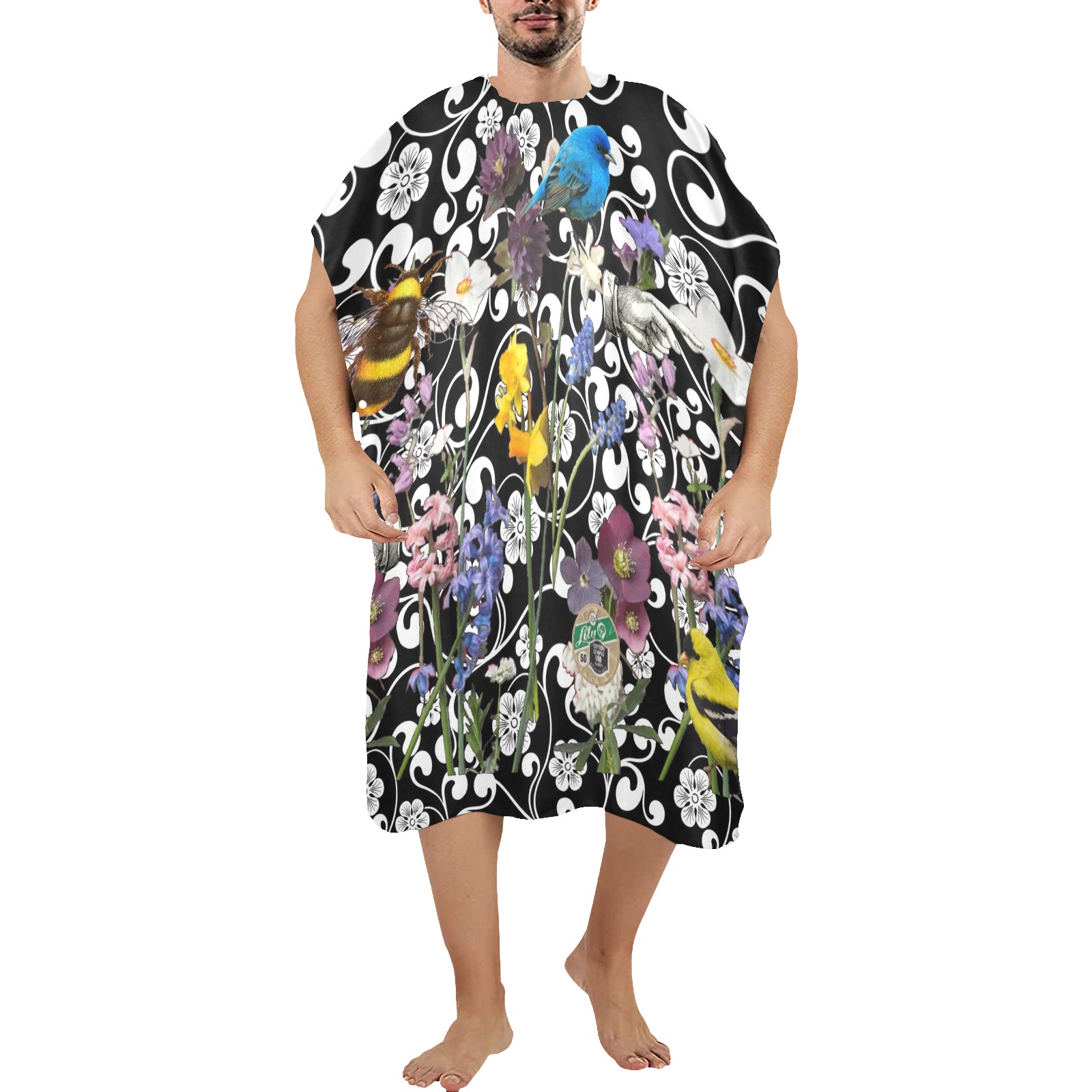 Black and White Nature Garden Beach Changing Robe (Large Size)