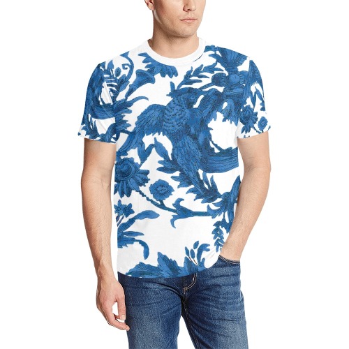 blue1 Men's All Over Print T-Shirt (Solid Color Neck) (Model T63)