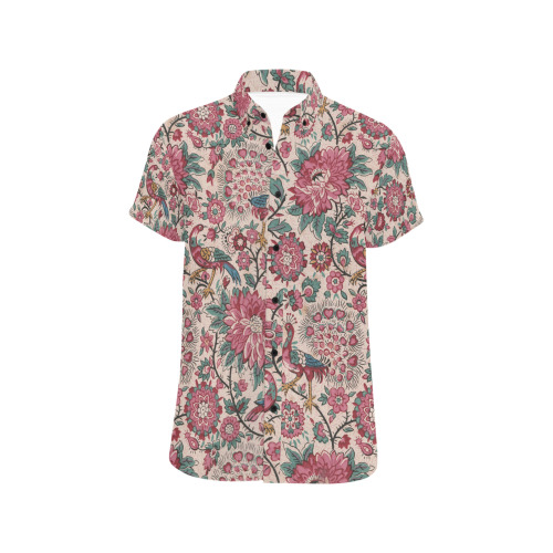 Vintage flowers and birds Men's All Over Print Short Sleeve Shirt (Model T53)