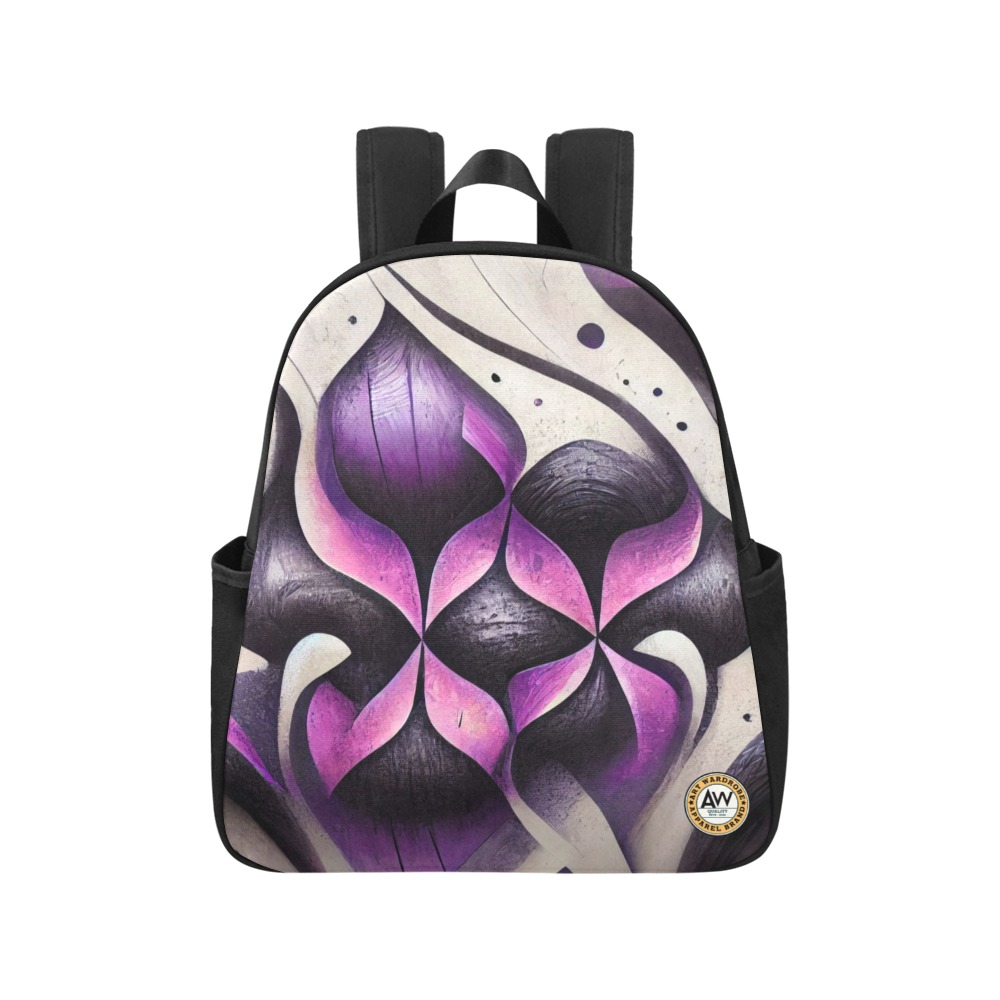 purple and cream pattern Multi-Pocket Fabric Backpack (Model 1684)
