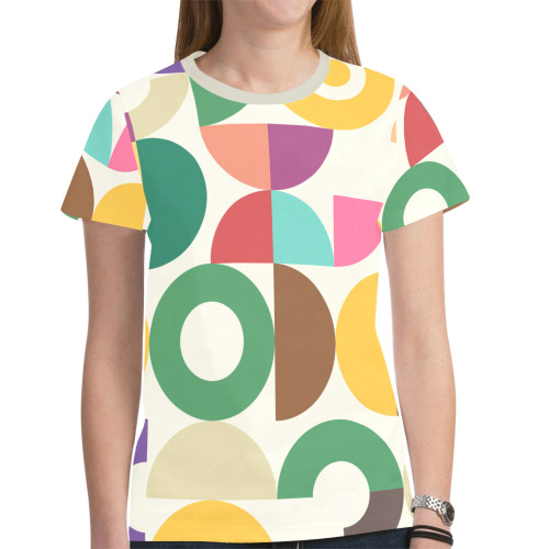 Retro Semi Circle Textile Pattern New All Over Print T-shirt for Women (Model T45)