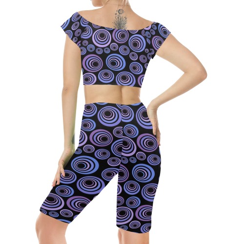 Retro Psychedelic Pretty Purple Pattern Women's Crop Top Yoga Set