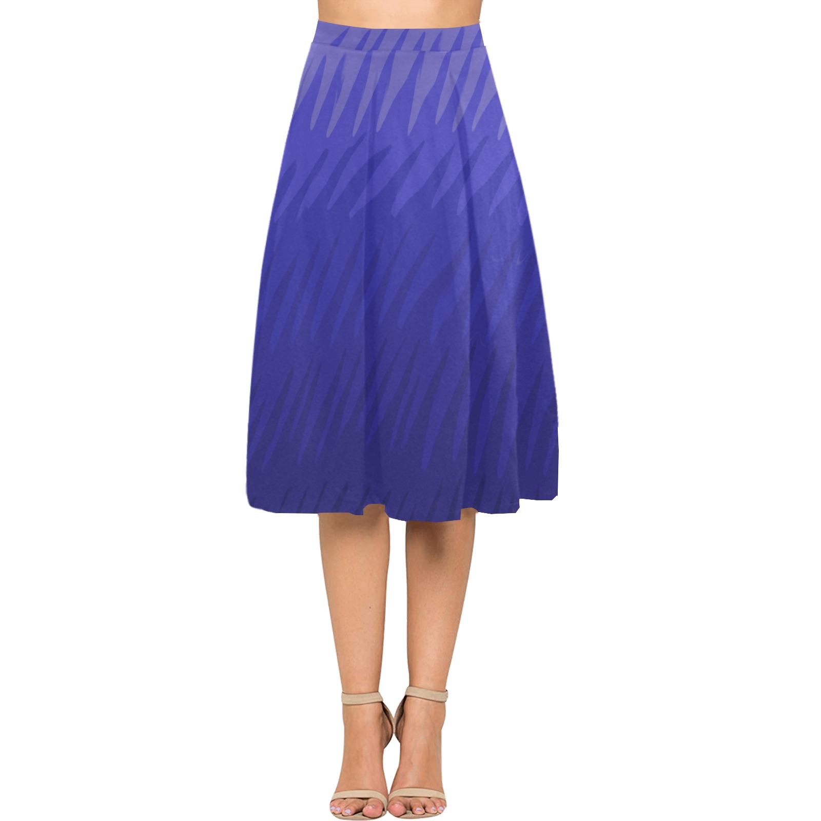 dk blue wavespike Mnemosyne Women's Crepe Skirt (Model D16)