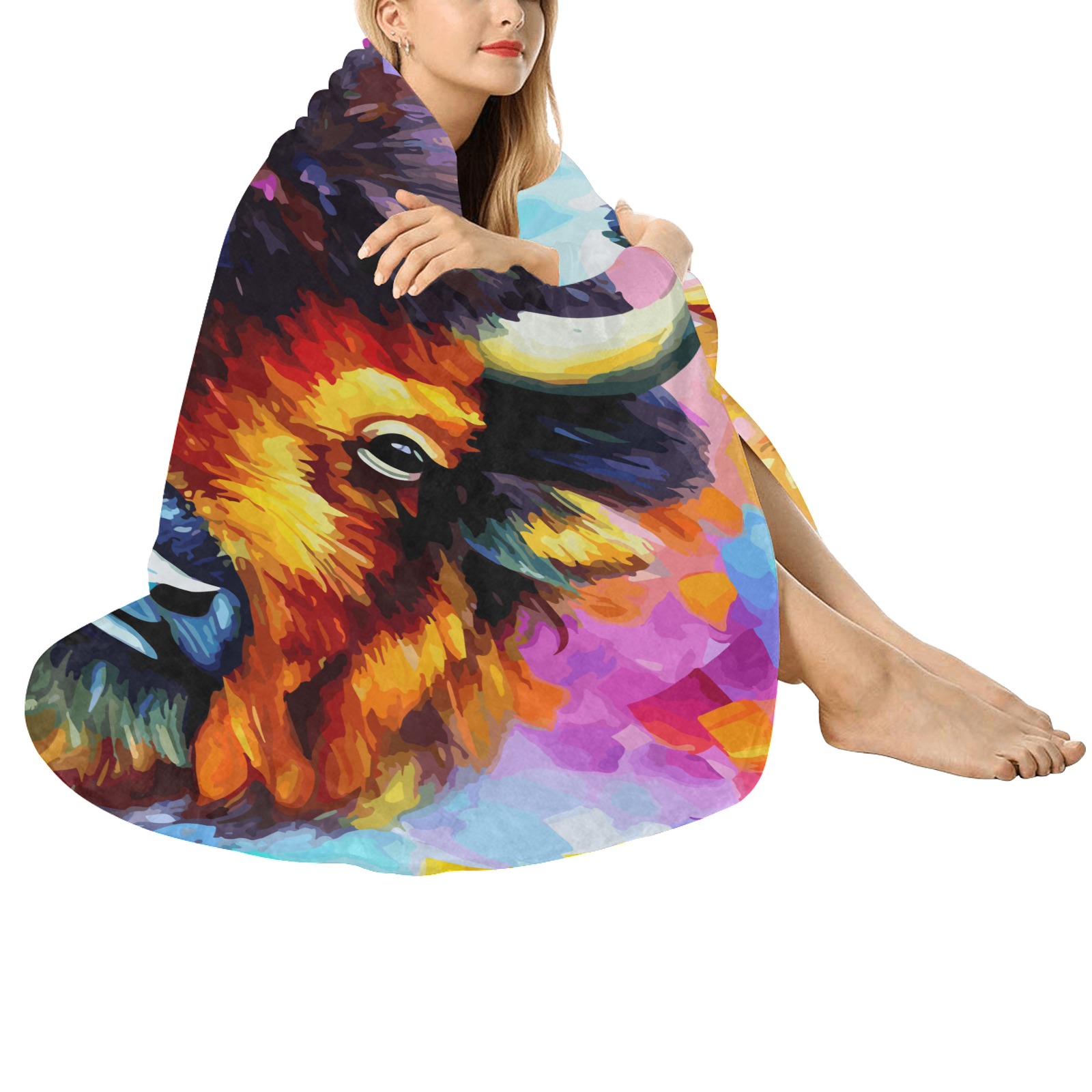 Bison Funny Colorful Animal Art Circular Ultra-Soft Micro Fleece