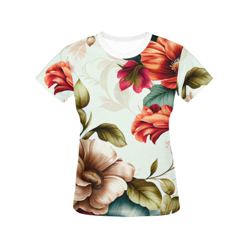 flowers botanic art (4) all over print tshirt All Over Print T-Shirt for Women (USA Size) (Model T40)
