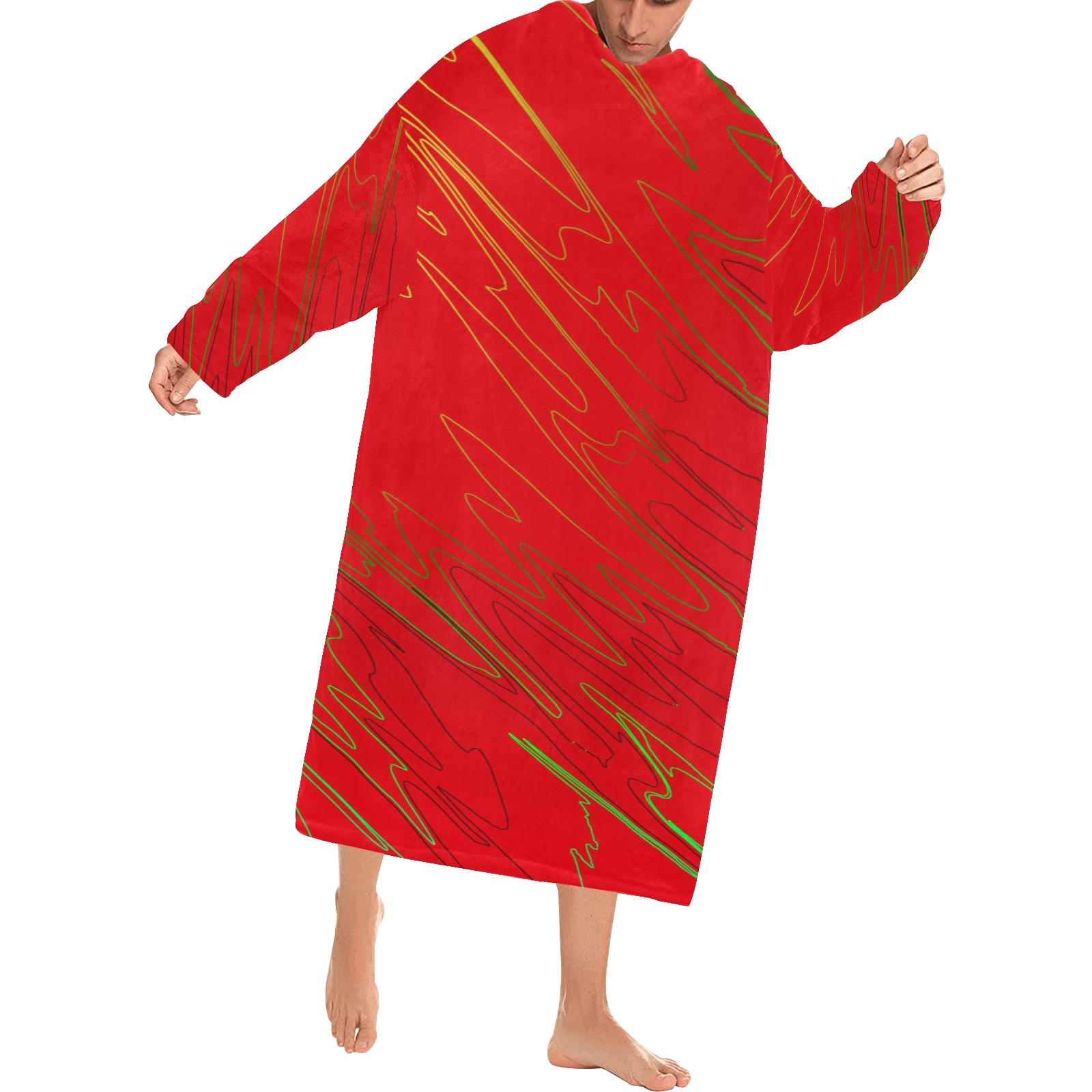 Marbled Red Blanket Robe with Sleeves for Adults