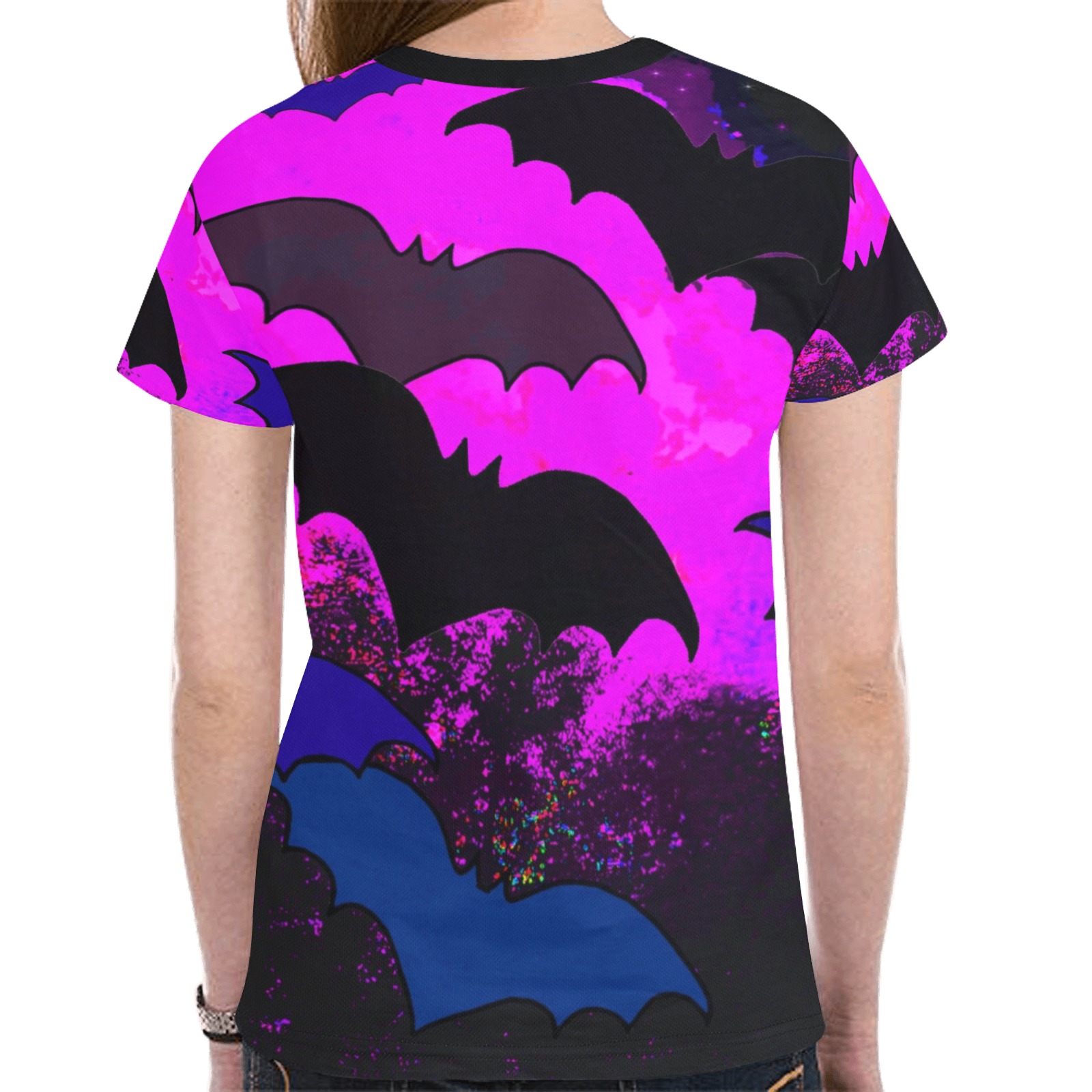 Bats In Flight Pink New All Over Print T-shirt for Women (Model T45)