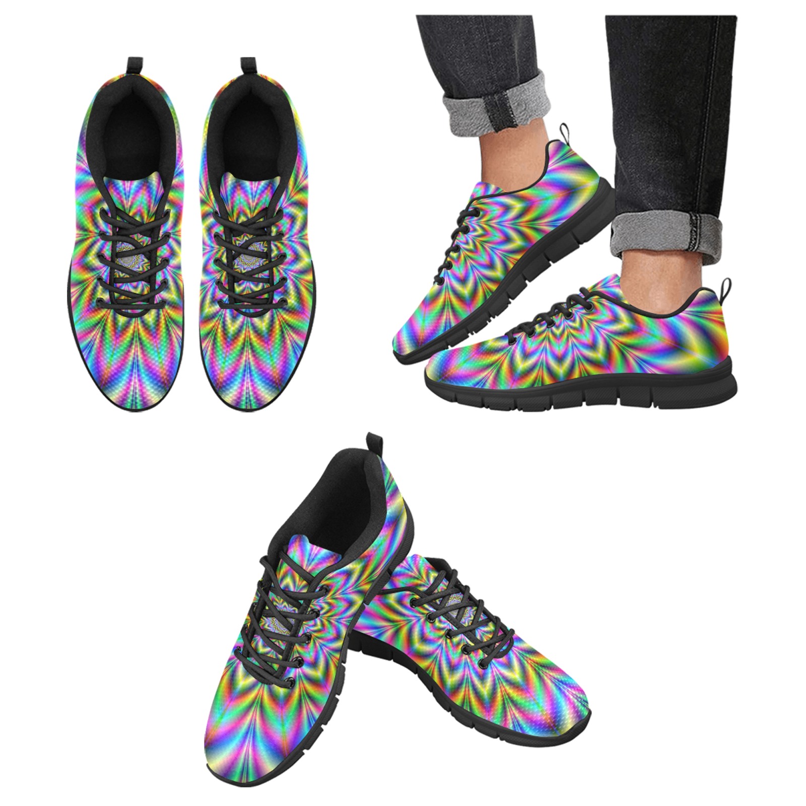 Psychedelic Flower Collection Men's Breathable Running Shoes (Model 055)