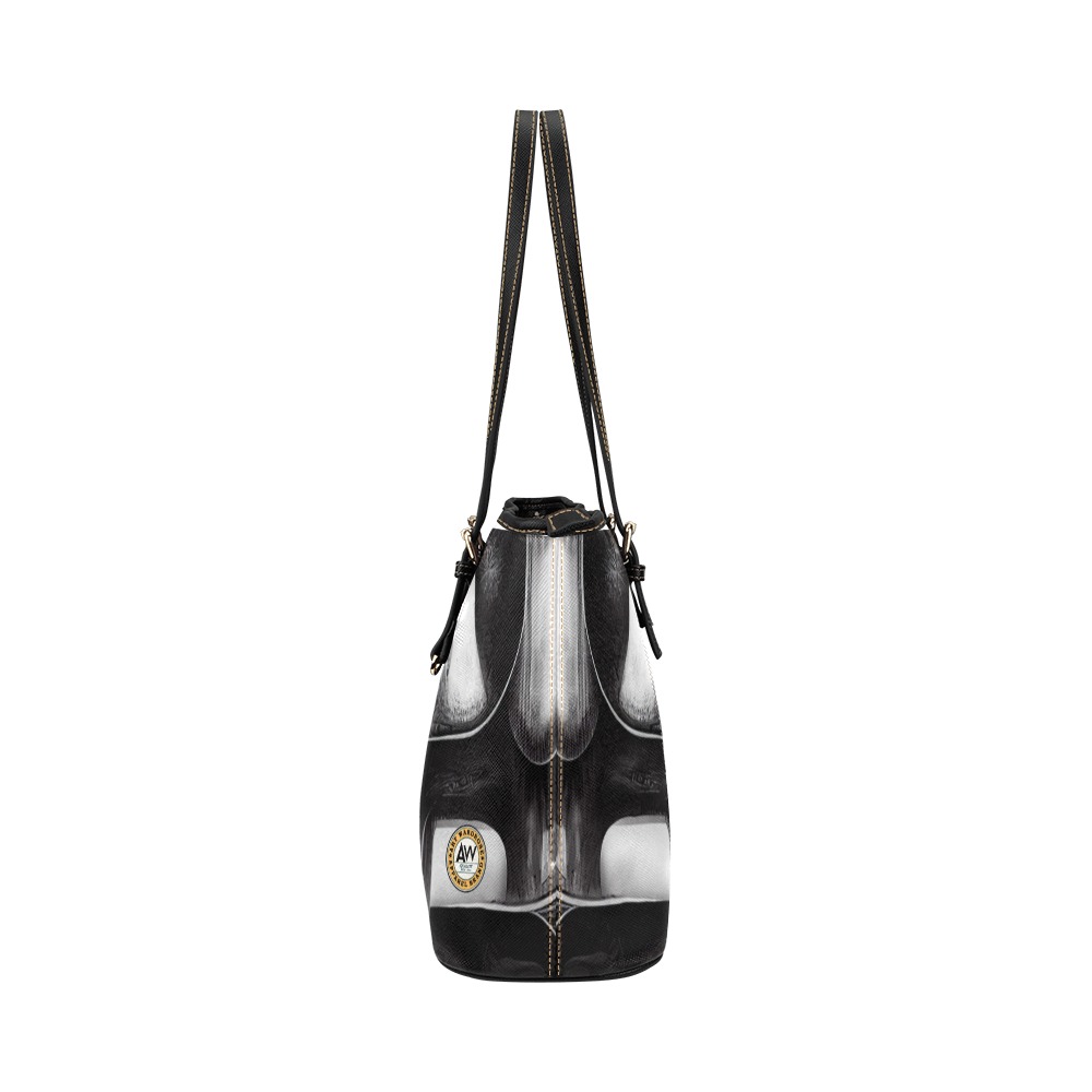 black and white gothic style Leather Tote Bag/Large (Model 1651)