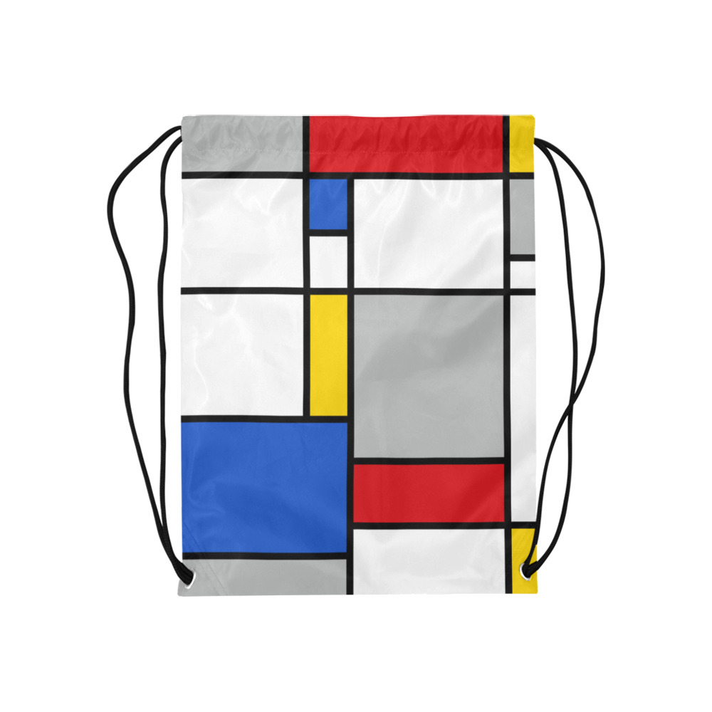Geometric Retro Mondrian Style Color Composition Medium Drawstring Bag Model 1604 (Twin Sides) 13.8"(W) * 18.1"(H)