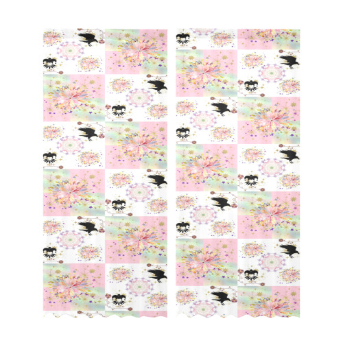 Secret Garden With Harlequin and Crow Patch Artwork Gauze Curtain 28"x95" (Two-Piece)