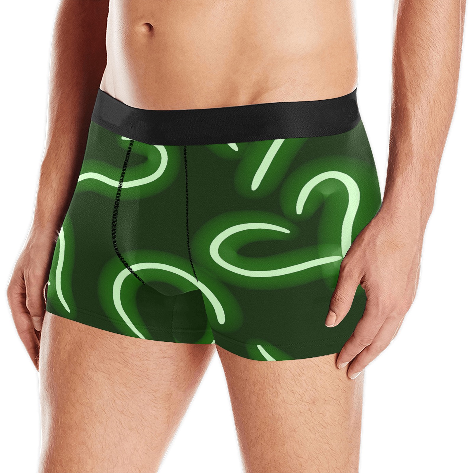 Neon Hearts Green Men's Boxer Briefs w/ Custom Waistband (Merged Design) (Model L10)