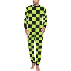 Lime Green and Black Checks Men's All Over Print Pajama Set