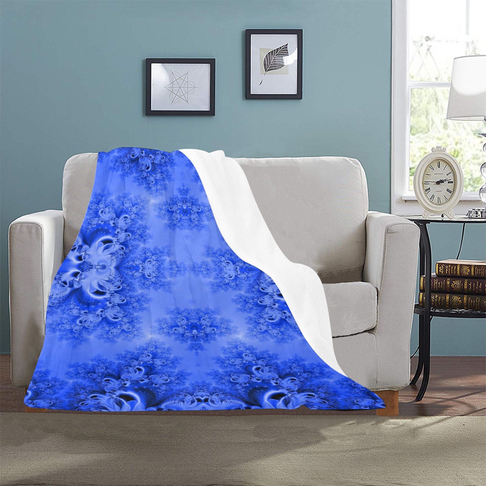 Blue Sky over the Bluebells Frost Fractal Ultra-Soft Micro Fleece Blanket 32"x48"