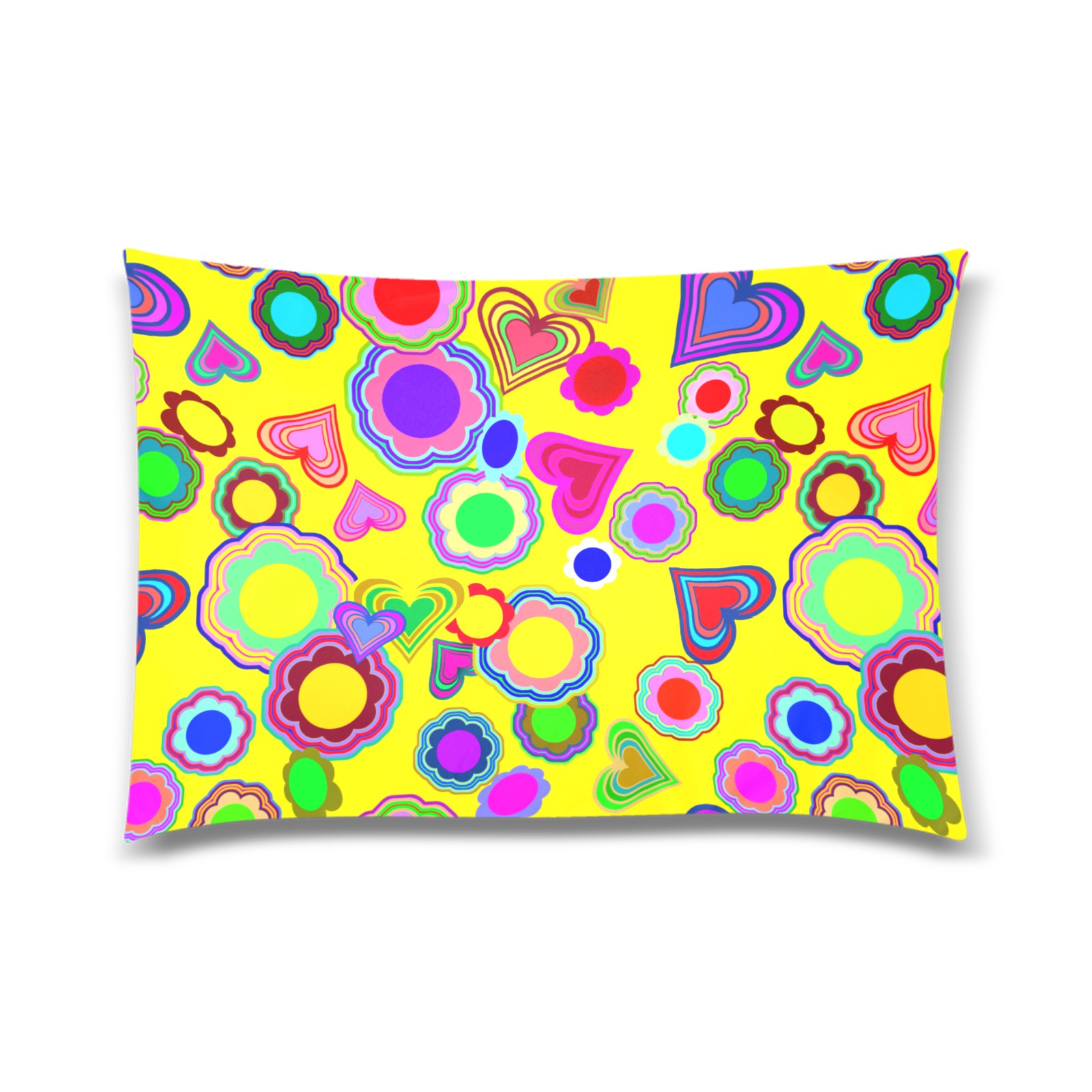 Groovy Hearts Flowers Pattern Yellow Custom Zippered Pillow Case 20"x30" (one side)