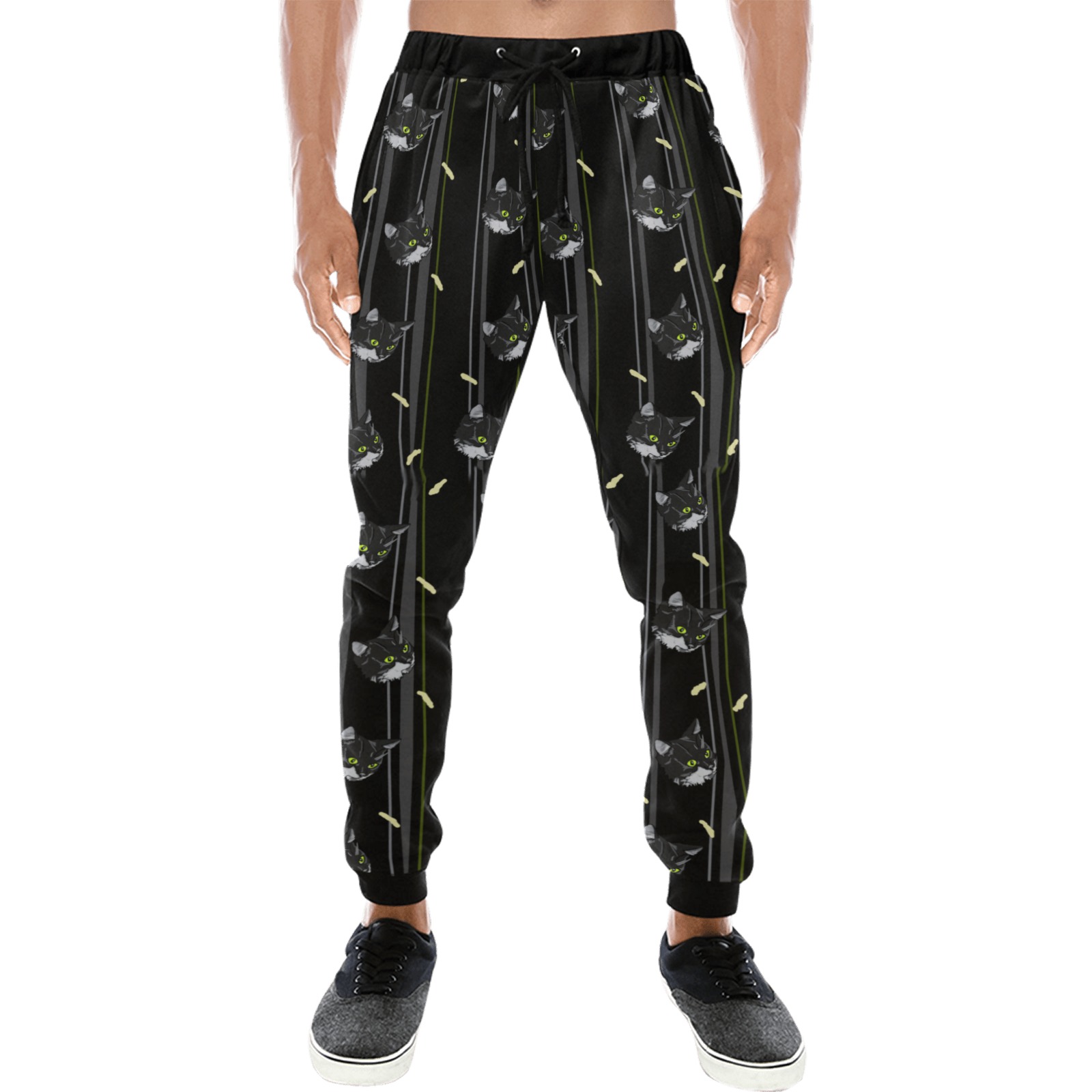 Ichi Man Cat and Cheesy Poofs Small Pattern Men's All Over Print Sweatpants (Model L11)