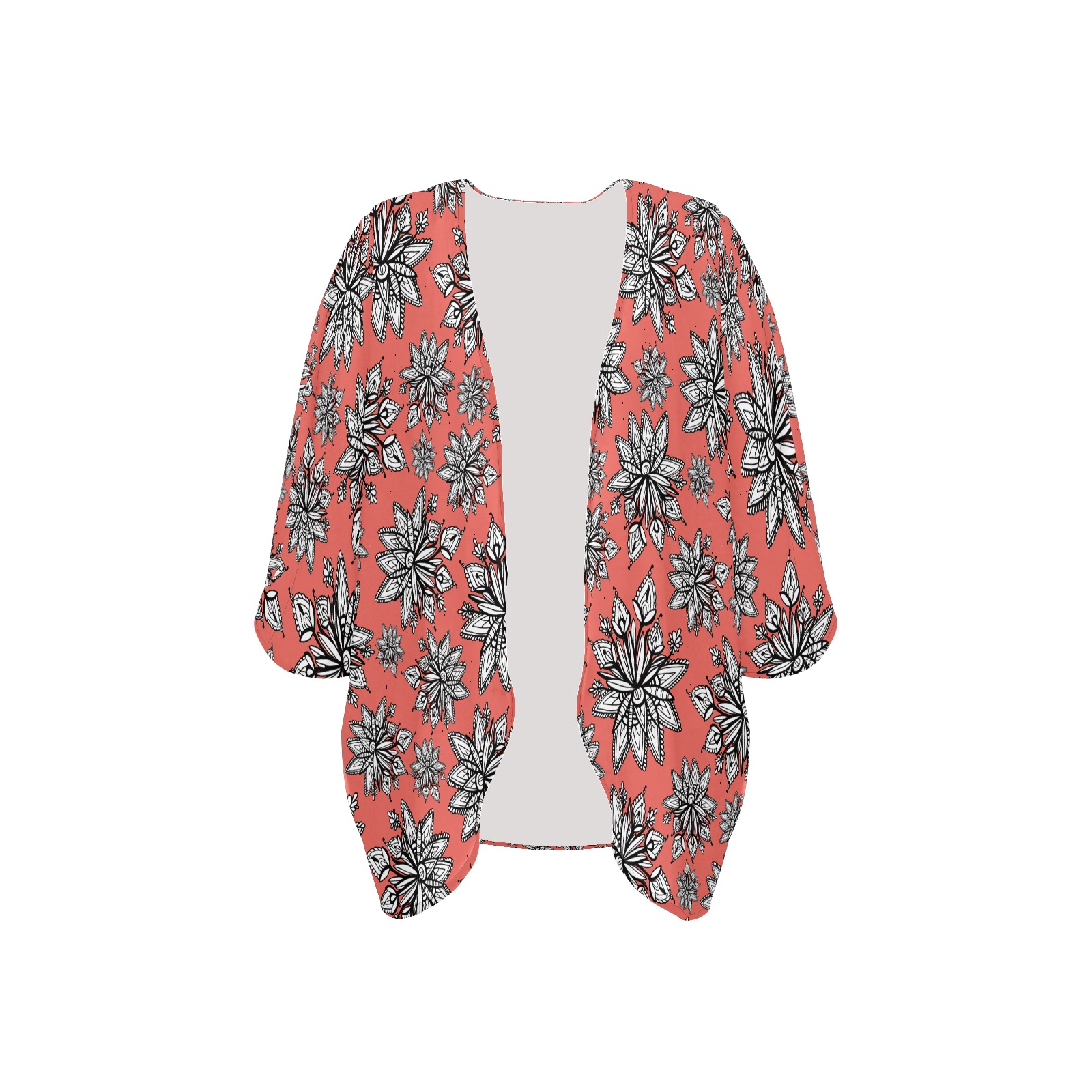 Creekside Floret pattern coral Women's Kimono Chiffon Cover Ups (Model H51)