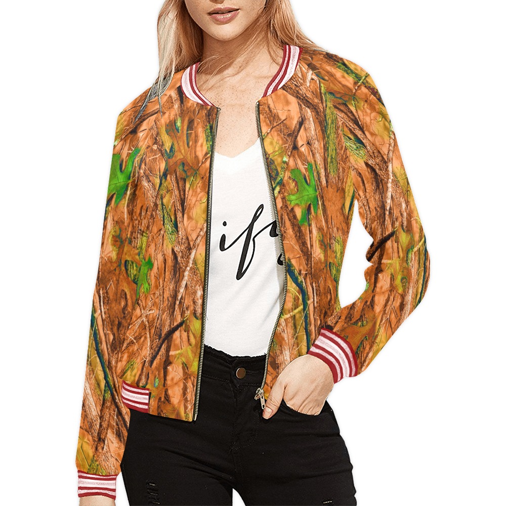 NOMON - Field to Stream to Couch - Enhanced Camo All Over Print Bomber Jacket for Women (Model H21)