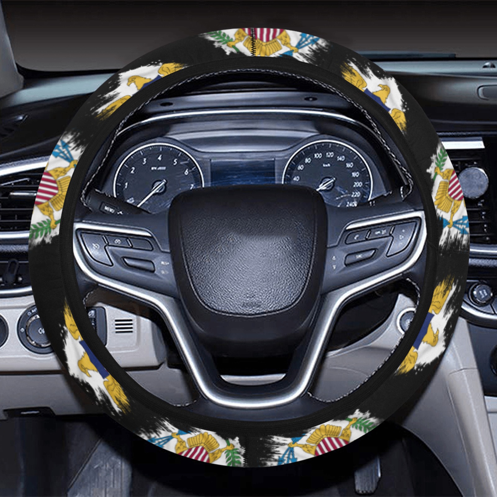 BLACK USVI STEERING WHEEL COVER Steering Wheel Cover with Elastic Edge