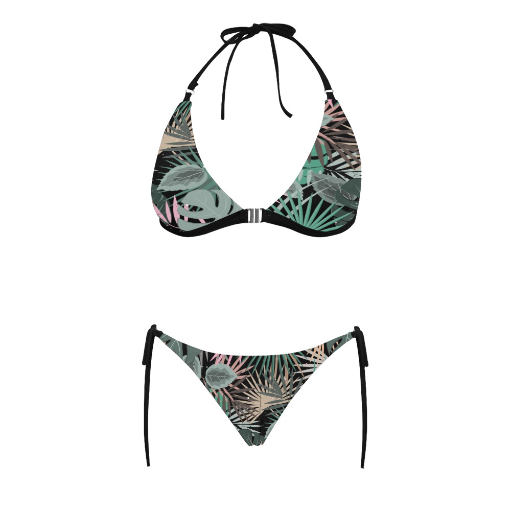The Tropical Forest Buckle Front Halter Bikini Swimsuit (Model S08)