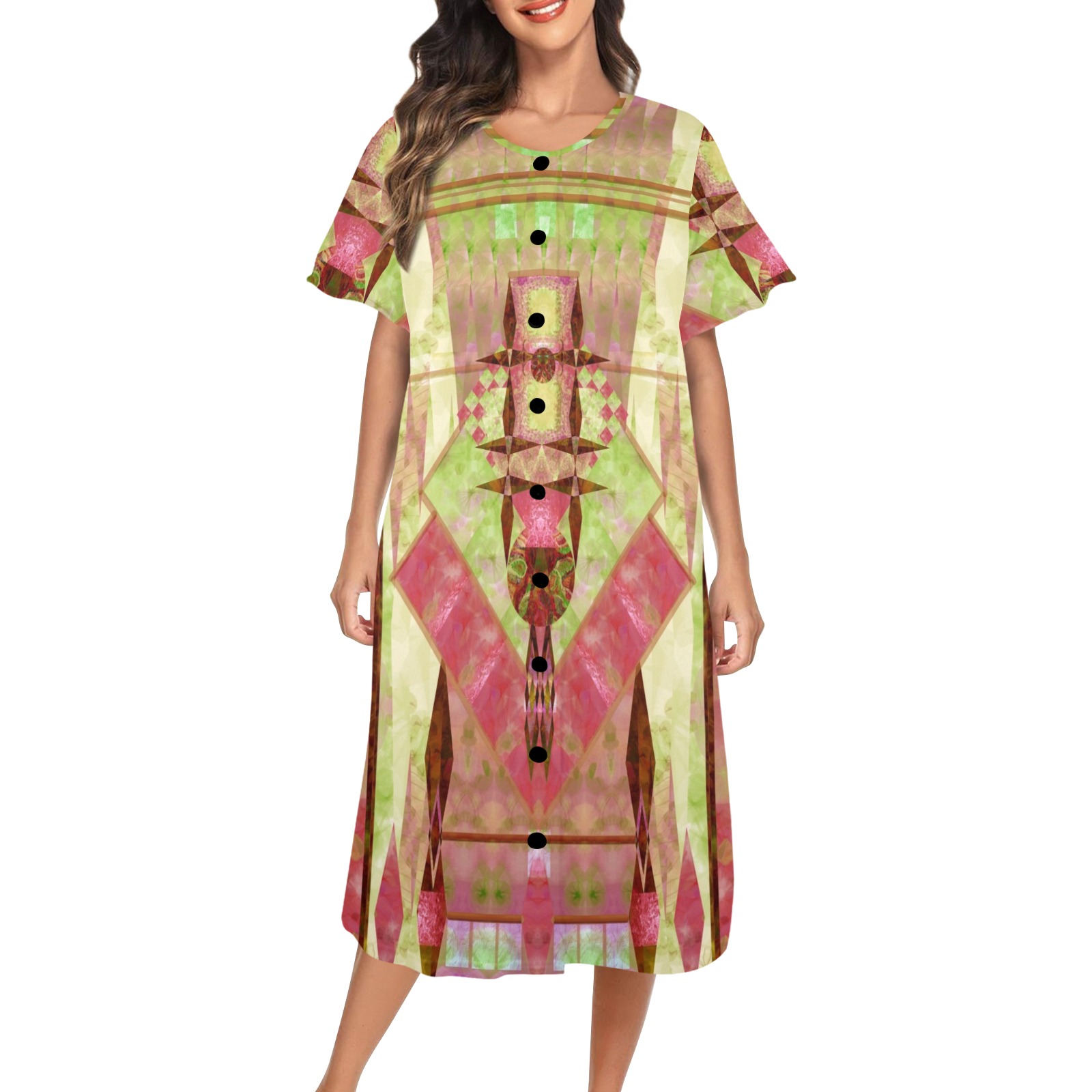leaves 4 Women's Button Front House Dress