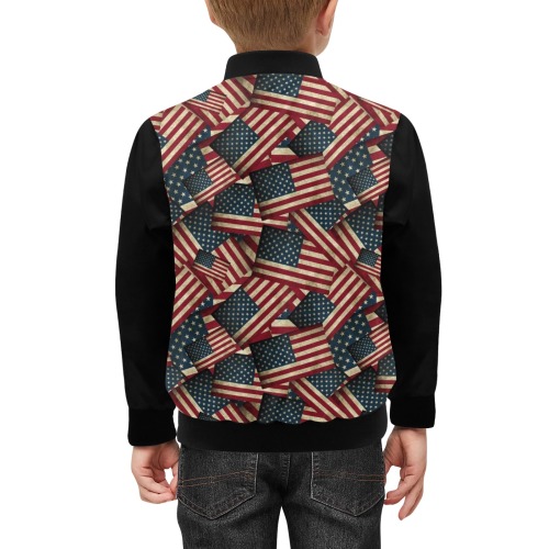 Patriotic USA American Flag Art Vest Style Kids' Bomber Jacket with Pockets (Model H40)