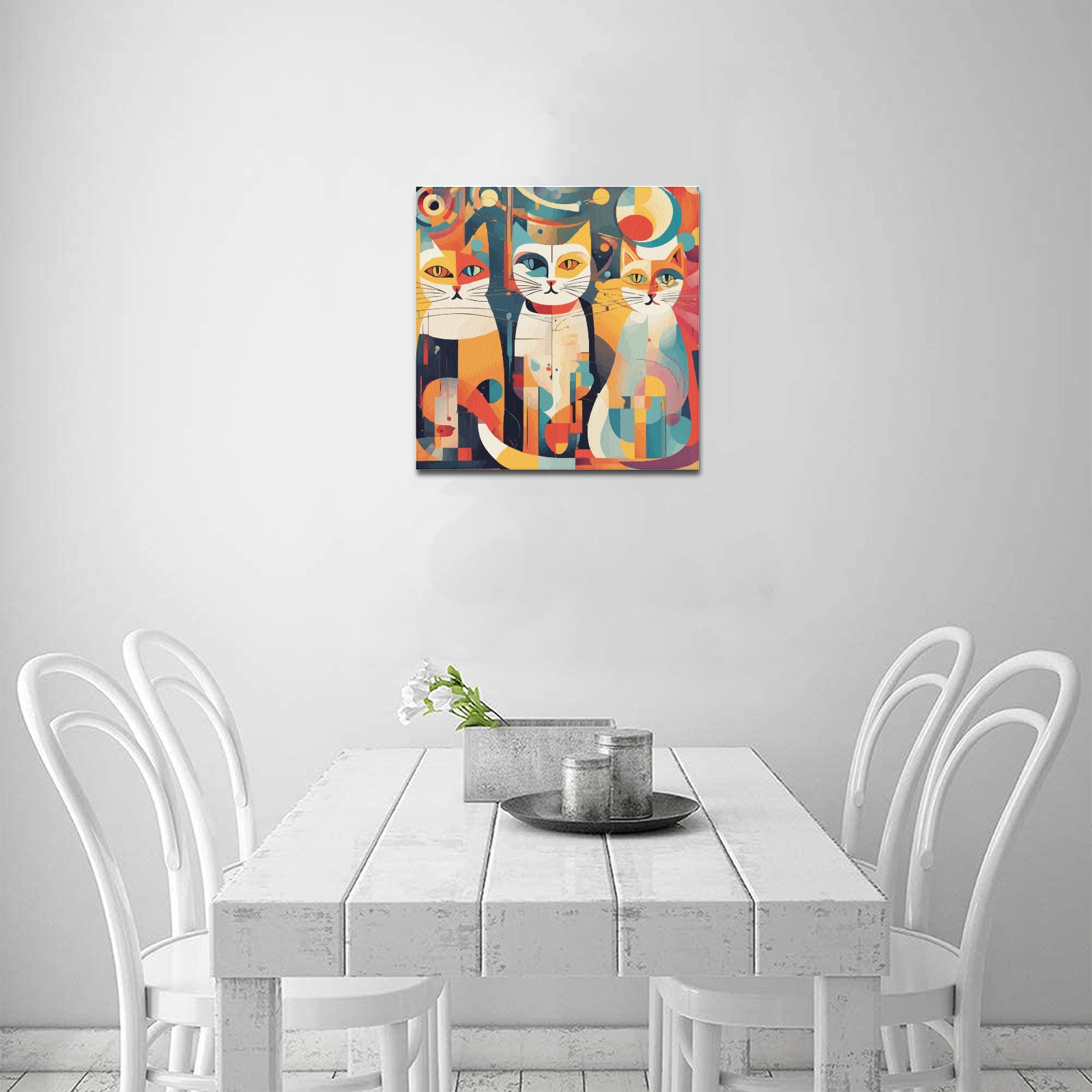 Three cats fantasy abstract art. Festive colors. Upgraded Canvas Print 16"x16"