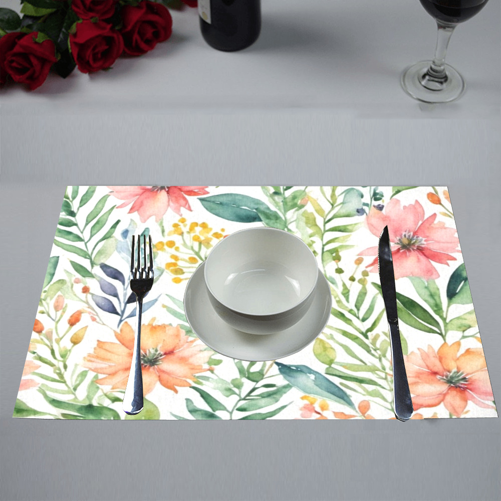 watercolor spring flowers pattern Placemat 12’’ x 18’’ (Set of 4)