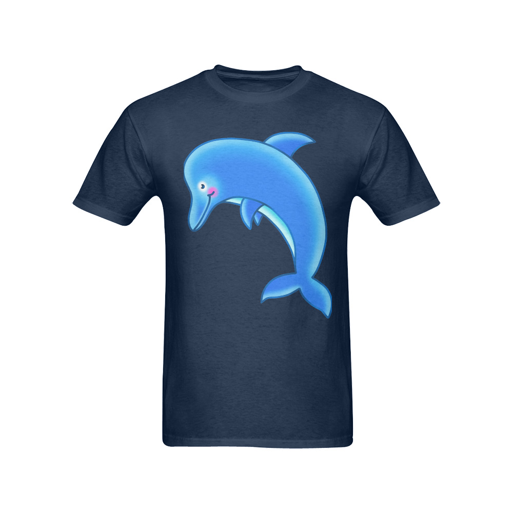 Blue Dolphin Sealife Cartoon Men's T-Shirt in USA Size (Front Printing Only)
