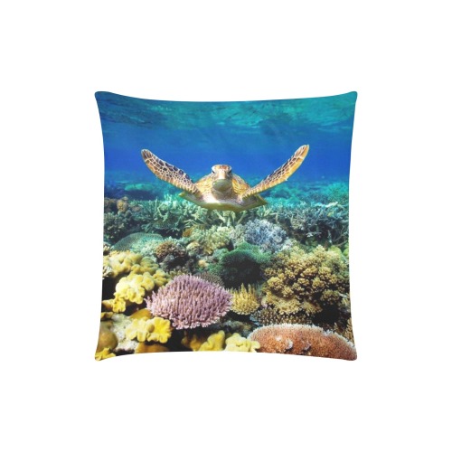 Turtle gliding over Great Barrier Reef. Custom Zippered Pillow Cases 18"x18" (Two Sides)