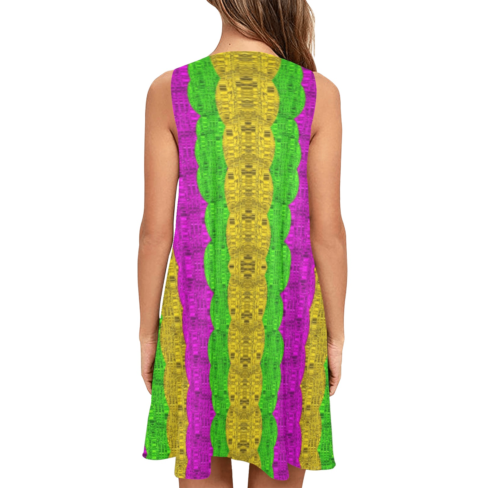 Hipster or hippie in  pattern style Sleeveless A-Line Pocket Dress (Model D57)