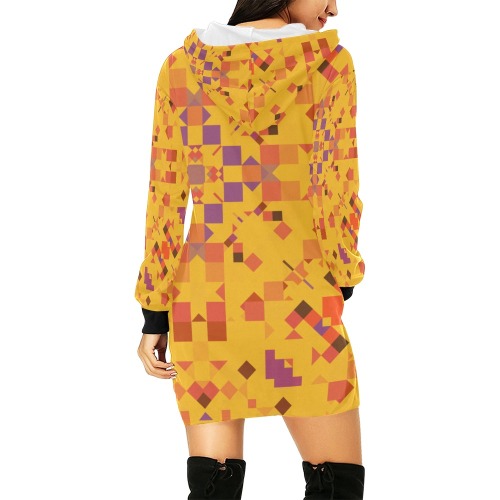 Autumn Yellow and Orange Geometric All Over Print Hoodie Mini Dress (Model H27)