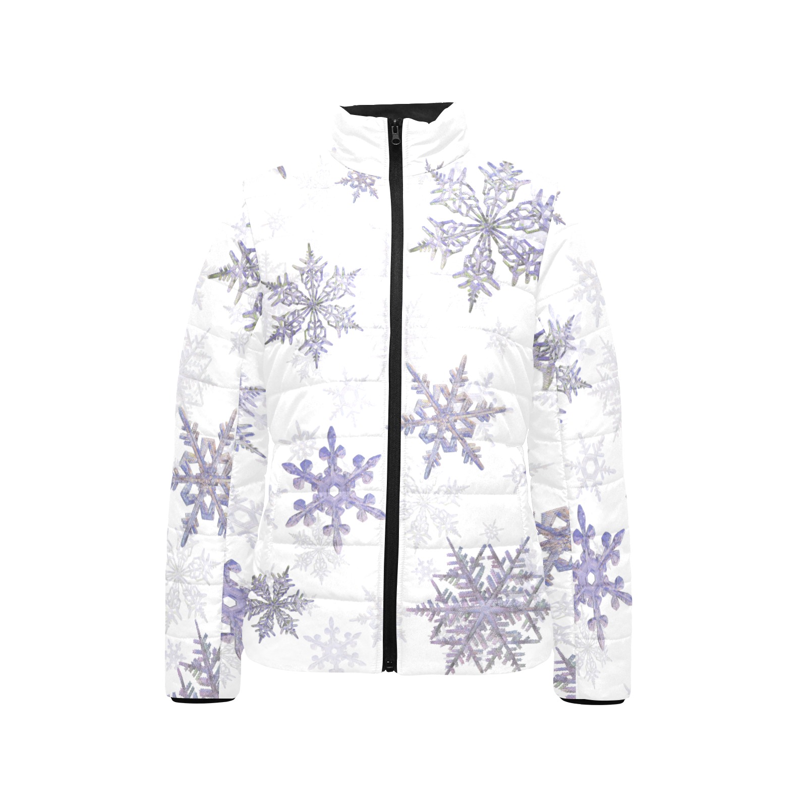 Snowflakes Winter Christmas on white Women's Stand Collar Padded Jacket (Model H41)