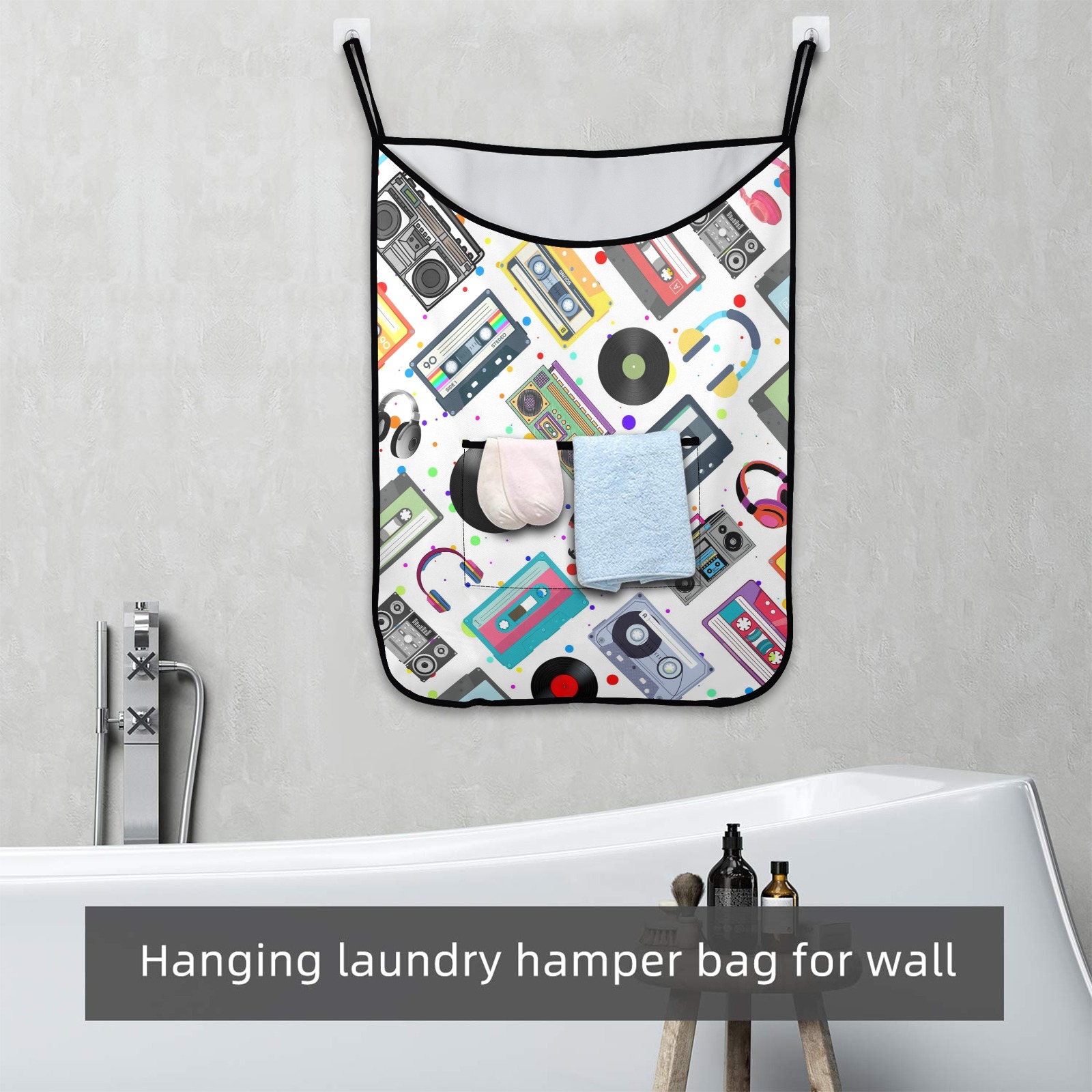 Retro Music Artistic Hanging Laundry Bag. Hanging Laundry Bag