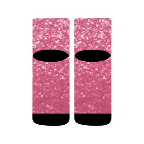 Magenta light pink red faux sparkles glitter Quarter Socks