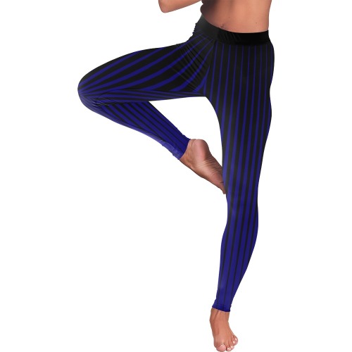 Blue Tapered Black Stripes Women's Low Rise Leggings (Invisible Stitch) (Model L05)